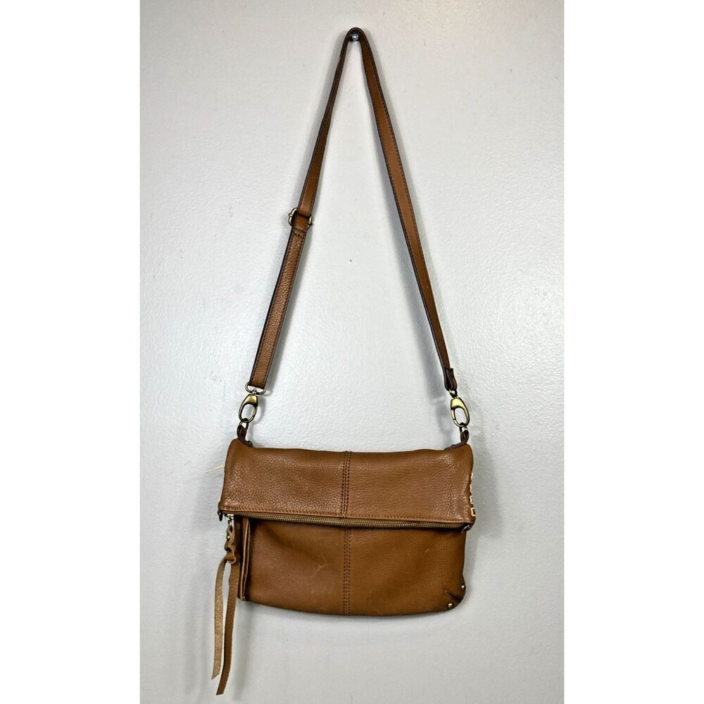 LUCKY BRAND Leather Crossbody Bag Brown w/Fold Over Top & Floral Lining - Flawed